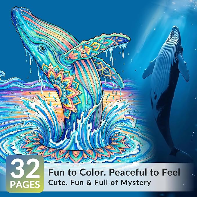 FUNLAVIE Adult Coloring Book - Ocean Animal Mandala Designs for Adults Relaxation and Teens Stress Relief, Spiral Bound Mindfulness Coloring Book for Women, Ocean Creature Mandalas and Patterns