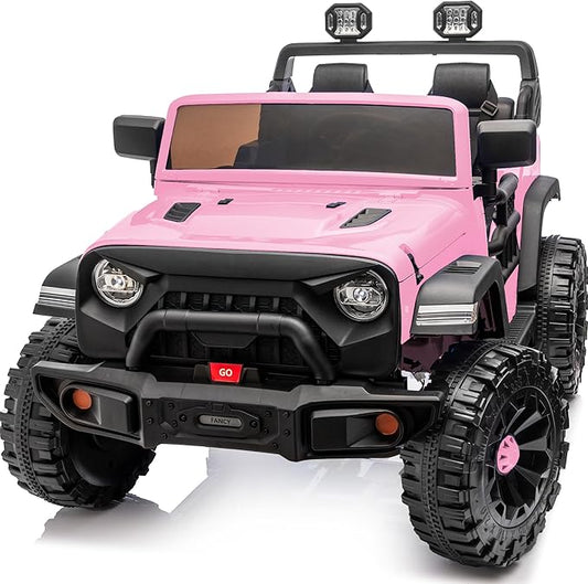Outfunny 2 Seater Ride on Car Toy, 24V 4WD Electric Car for Kids 4-8 with Remote Control, 4x200W Motors, Capacity 150 lb - Light Pink