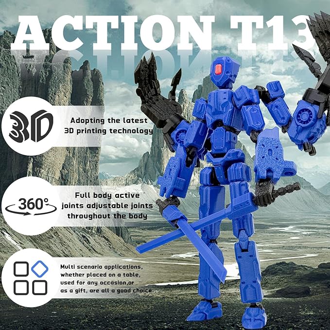 8Inch T13 Action Figure Assembly Completed, T13 Multi-Jointed Movable Robot Action Figure Set,Collectors Desktop Decorations for Game Lovers Toys (Blue)