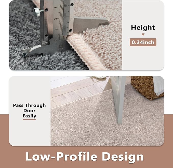 FinRèc 4x6 Washable Area Rugs for Bedroom Living Room, Low Pile Thin Rug Solid Color, Non-Slip Carpet Indoor for Home Decor (Oatmeal/White)
