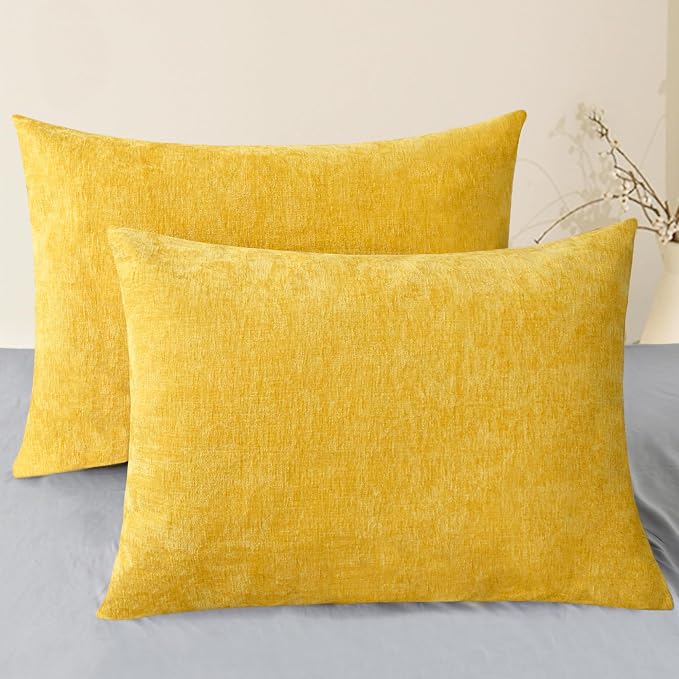 CaliTime Decorative Throw Pillow Covers 26 X 20 Inches Mustard Yellow | Pack of 2, Cozy Chenille Cushion Cases for Sofa Bed Living Room Farmhouse Home
