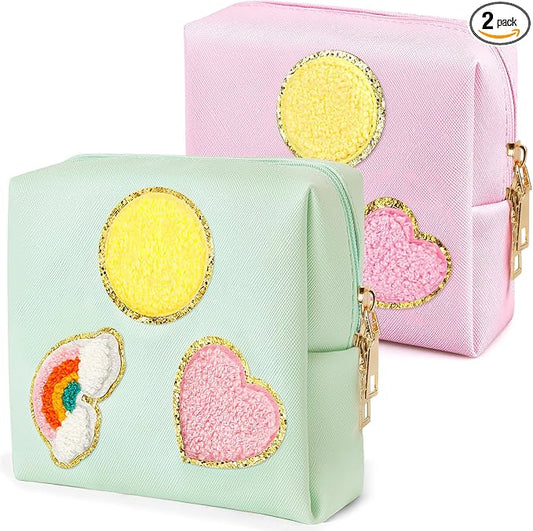 2 Pack Period Bag, PU Leather Sanitary Napkin Storage Bag for Feminine Pads Liners Tampons and Reusable Pads,Functional Sanitary Pads Pouches First Period Kit for Women Ladies Gift