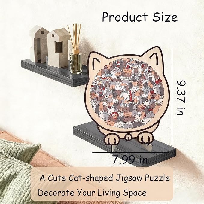 Cat Puzzle, 135-Piece Wooden Cat Shaped Jigsaw Puzzle, Morandi Colored Animal Fun Relaxing Jigsaw Puzzles Gifts for Adults Cat Lovers, Home Decor