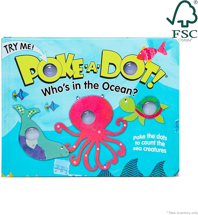 Melissa & Doug Poke-a-Dot! Who’s in the Ocean? Interactive Children's Board Book with Buttons to Pop, Educational Sensory Toy for Toddlers & Preschoolers Ages 3+ - FSC Certified