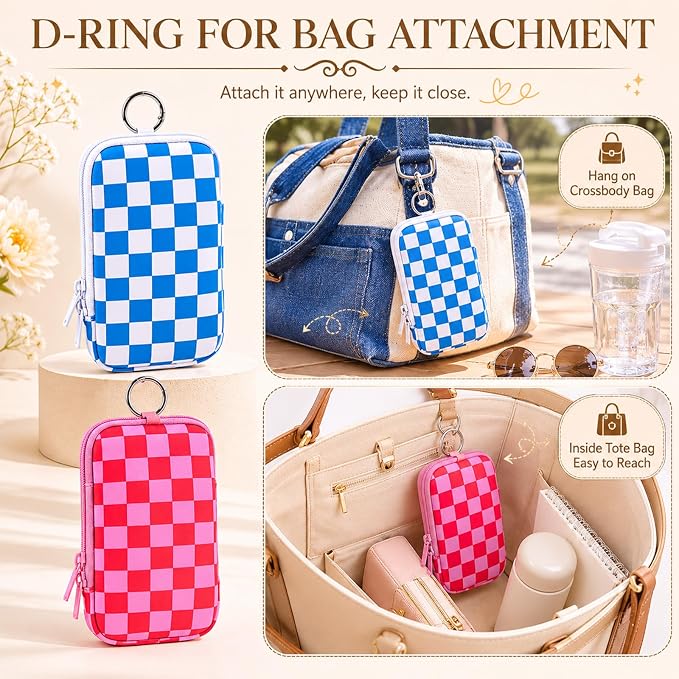 QCWN 2 Pack Tampon Holder and Period Bag for Purse Waterproof Neoprene Feminine Products Pouch Discreet Tampon Organizer Bag with D Ring Clip for Teen Girls and Women Travel