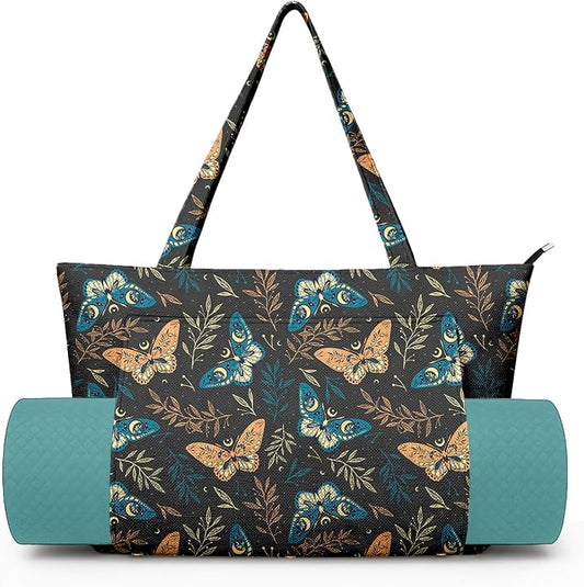 Yoga Bag for Women, Large Canvas Yoga Mat Tote Bag with Yoga Mat Carrier - Large Mat Pocket Fitness Tote for Pilates, Gym, Travel, Office & Beach