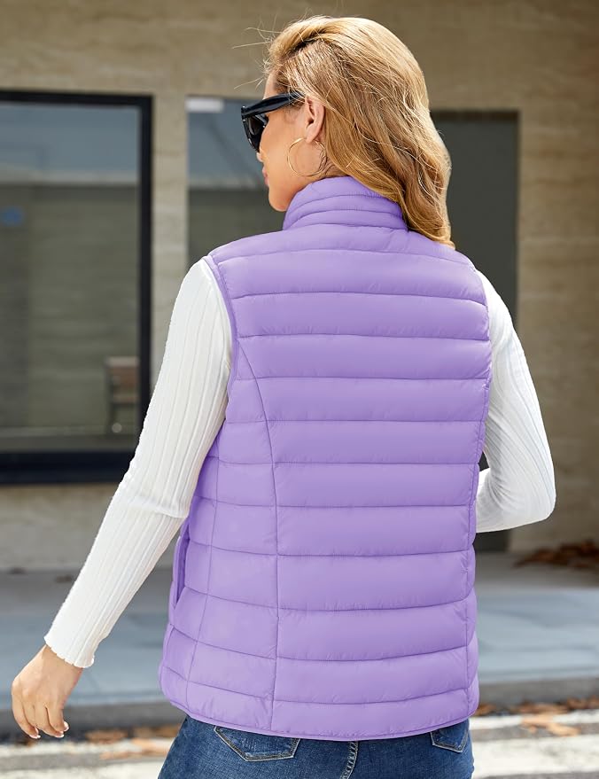 MAGCOMSEN Women's Puffer Vest Lightweight Stand Collar Zip 4 Pockets Puffy Vests Sleeveless Quilted Padded Outerwear