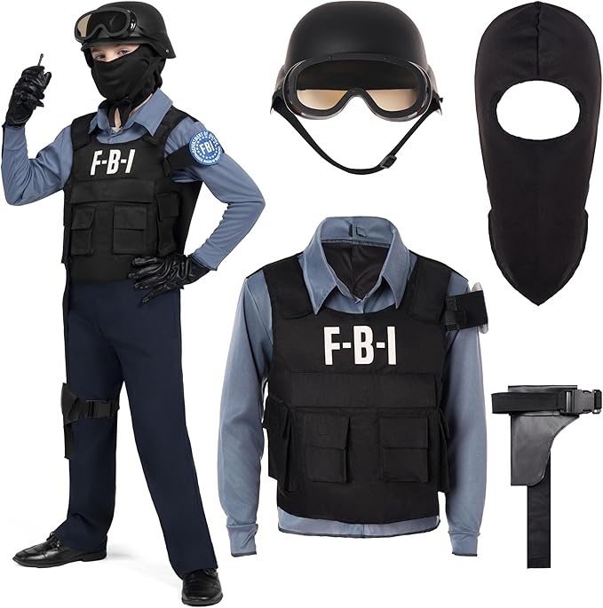 Spooktacular Creations Police Costume for Kids, FBI Cop Costume, Halloween Dress Up, Role-Playing, and Pretend Play Party