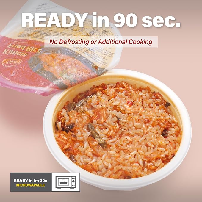 [KCHELIN] Microwaveable Korean Kimchi Fried Rice (Pack of 6), Korean Food, Instant, Quick & Delicious, Shelf- Stable, On-the-Go Meals, 7.05 oz per Bowl