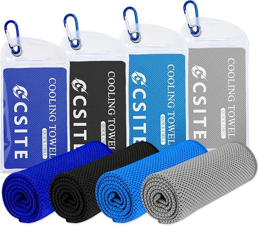 CSITE Cooling Towels for Neck and Face - 4 Pack 47x12 Inch Ice Cold Microfiber Towels, Soft & Breathable Cooling Towel for Hot Weather, Sports, Yoga, Workout, Running, Golf, Camping