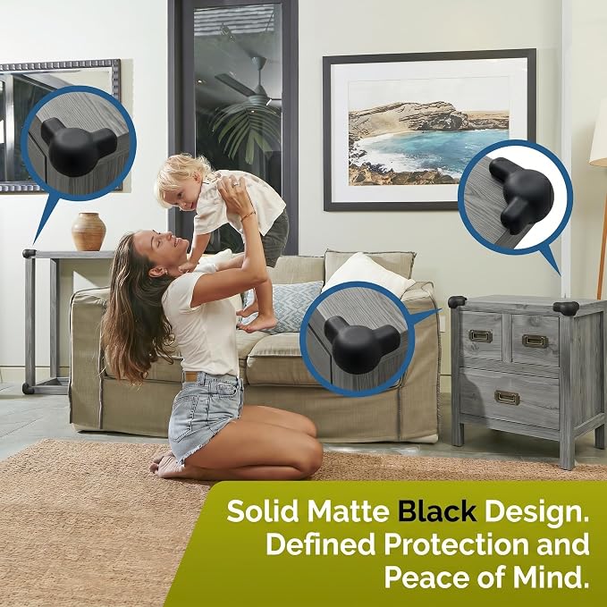 Silicone Corner Protectors for Baby Proofing – Soft Adhesive Corner Guards for Tables & Furniture, Child Safety Edge & Corner Bumpers. Protects Toddlers from Sharp Edges (12 Pack/Black)