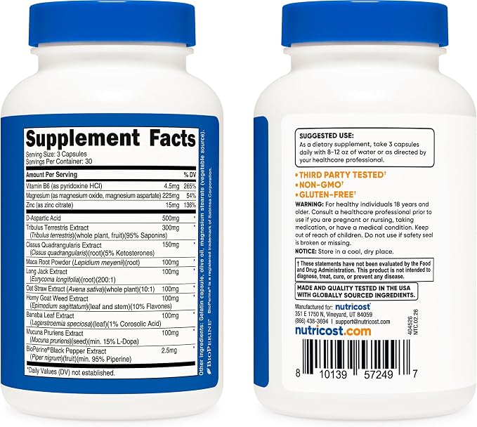 Nutricost Testosterone Support Complex (90 Capsules) -1800mg Per Serving