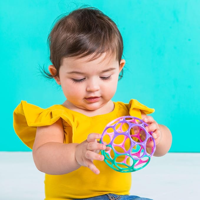Bright Starts Oball Easy Grasp Classic Ball Infant Toy in Pink/Purple,Age Newborn and up. 4 Inches,(Pack of 6)