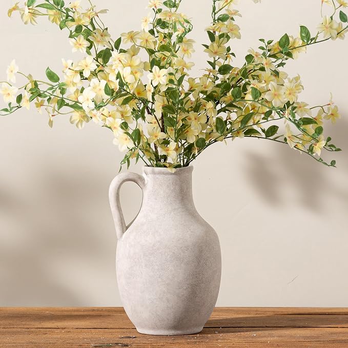 Vanselia Ceramic Flower Vase Home Table Decor Living Room Farmhouse 10 in | Large Tall White Rustic Decorative Flowers Vases Plant Modern Decoration for Kitchen Shelf Coffee Dining Centerpieces Desk