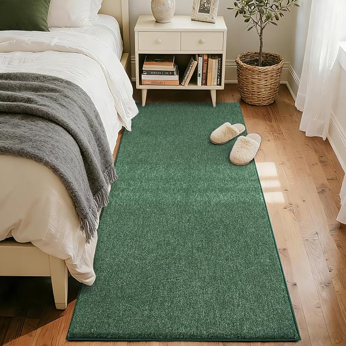 FinRèc 2x8 Washable Runner Rugs for Kitchen Hallway Bedroom, Low Pile Thin Rug Solid Color, Non-Slip Carpet Indoor for Home Decor (Green/White)