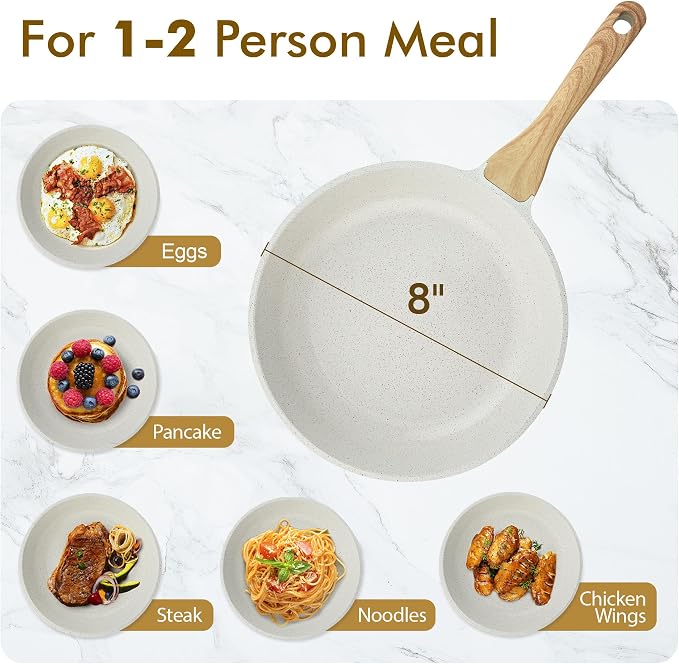 SENSARTE Nonstick Ceramic Frying Pan Skillet, 8 Inch Omelet Pan, Healthy Non Toxic Chef Pan, Induction Compatible Egg Pan with Heat Resistant Handle, PFAS-Free, White