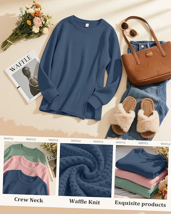 3 Pack Women's Maternity Shirts Long Sleeve Waffle Knit Side Split Oversized Tops Pregnancy Clothes Fall Tees