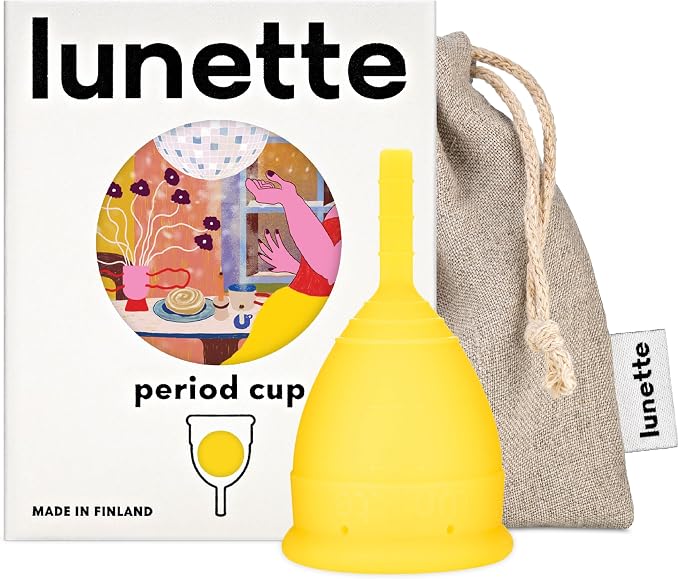 Lunette Menstrual Cup - Reusable Period Cup – Medical-Grade Silicone | 12‑hour Comfort, Reusable up to 10 years, BPA‑free, Tampon alternative, Made in Finland, Size 1 Yellow