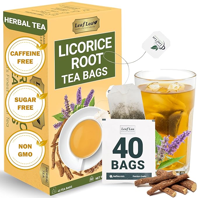 LeafLea Licorice Root Tea Bags, Caffeine-Free Naturally Sweet, 40 Count | Pure Egyptian Licorice Spice, Single Ingredient, Sugar-Free & Vegan, Foil-Wrapped for Lasting Freshness