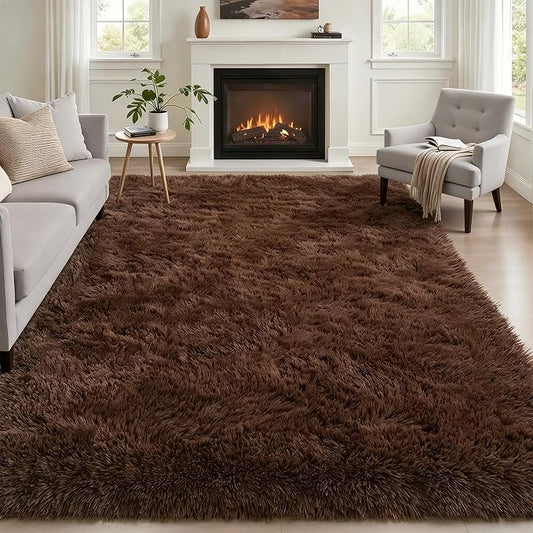 6x9 Area Rugs for Living Room Bedroom: Ultra Soft Fluffy Shag Rug Upgrade Non-Slip Non-Shedding Large Fuzzy Plush Carpet Indoor Floor Carpets for Kids Room Playroom Nursery Dorms Home Decor Brown