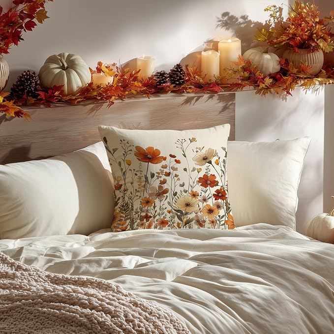 AACORS Fall Pillow Cover 20x20 Inch Floral Decoration Pillow Case Autumn Seasonal Decor for Home Sofa Couch AA730-20