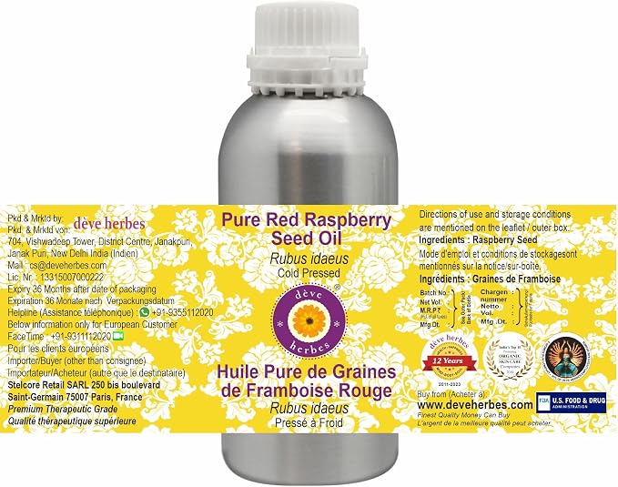 Deve Herbes Pure Red Raspberry Seed Oil (Rubus idaeus) Cold Pressed 1250ml (42 oz)