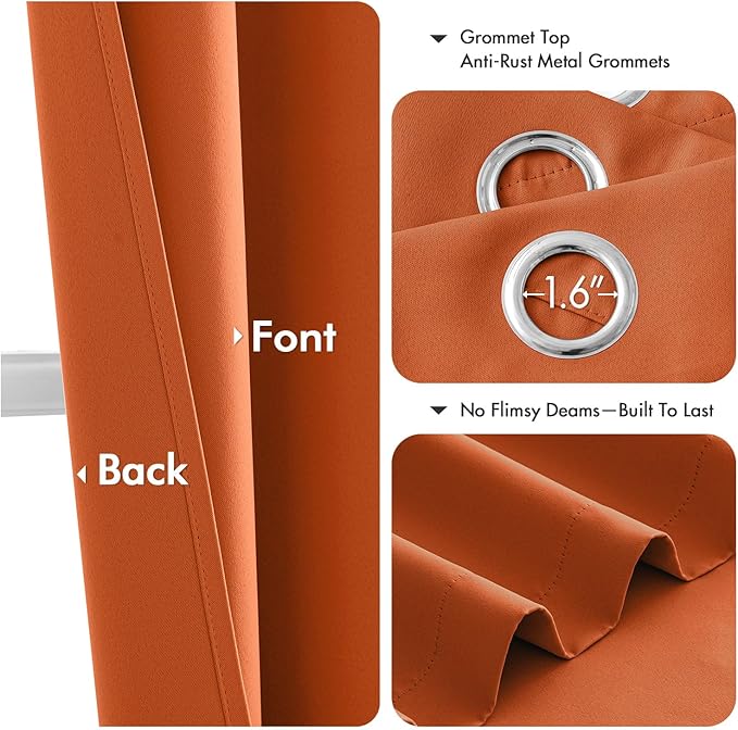 MIULEE Fall Blackout Curtains for Bedroom 2 Panels 40 x 90 Inch Long Orange | Thermal Insulated, Living Room Darkening Grommet Drapes, Noise Reducing, Light Blocking Window Treatments