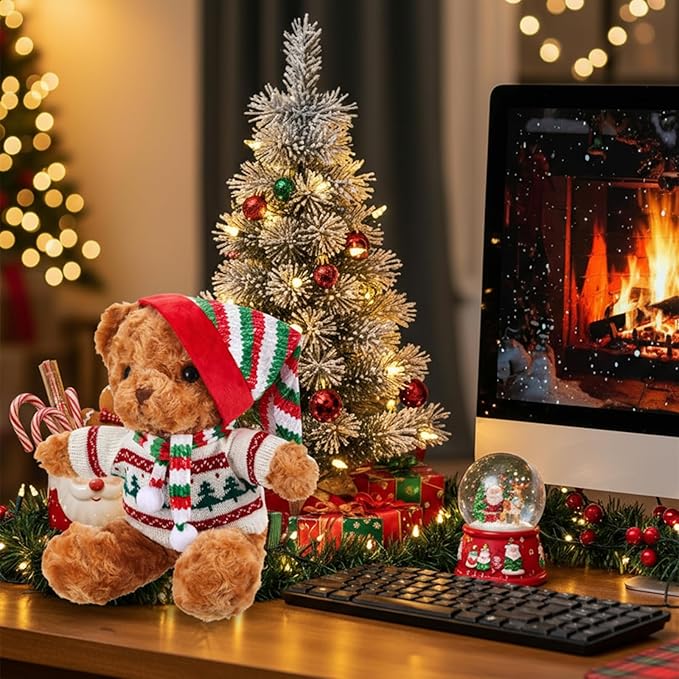 Set of 3 Christmas Bear Clothes Christmas Tree Sweater Hat Scarf Fits 12-16 Inch Bear Stuffed Animal, Stuffed Animal is Not Included(Cute Style)