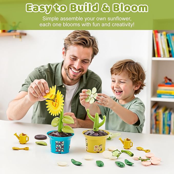 Flower Building Toy with Music, Flowers Botanical Plants Blocks Sets Kits, Halloween Birthday Thanksgiving Gift Ideas for Kid Girl Boy Child, Home Dorm Room Desk Decor, Ages 5 6 7 8, Sunflower