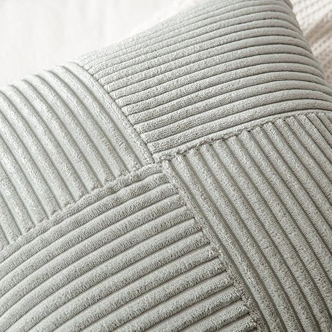 MIULEE Silver Grey Decorative Euro Sham Pillow Covers 24x24 Inch for Bed Couch Sofa Pack of 2 Boho Farmhouse Throw Pillows Soft Cross Corduroy Patchwork Textured Cushion Cases