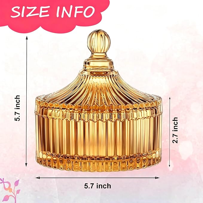 Big Body Powder Puff and Container, Glass Powder Container with Puff for Body and Face, Crystal Case and 6'' Soft Washable Reusable Velour Puff for Wet Dry Makeup（Yurt, Amber)