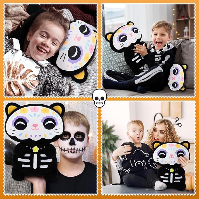 Achwishap Black Cat Stuffed Animal-14” Day of The Dead Cat Plush,Soft Cats Plush Toys Halloween & Día de Los Muertos Gifts for Kids,Cute Kitten Plushies,Kawaii Stuffed Pillow,Animal Pillow for Adults