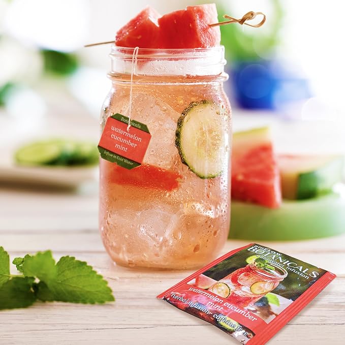 Bigelow Botanicals Cold Water Infusion Watermelon Cucumber Mint, Caffeine Free Herbal Tea with Watermelon, Cucumber and Mint Flavor, 18 Count Box (Pack of 6), 108 Total Tea Bags