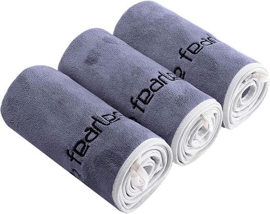 BOBOR 3-Pack 14 x 29 Inch Gym Towels, Workout Sweat Towel for Men Gym, Super Absorbent, Fast Drying Fitness Exercise Towels for Sweat, Soft Microfiber (Gray 3 Pack, 14" x 29")