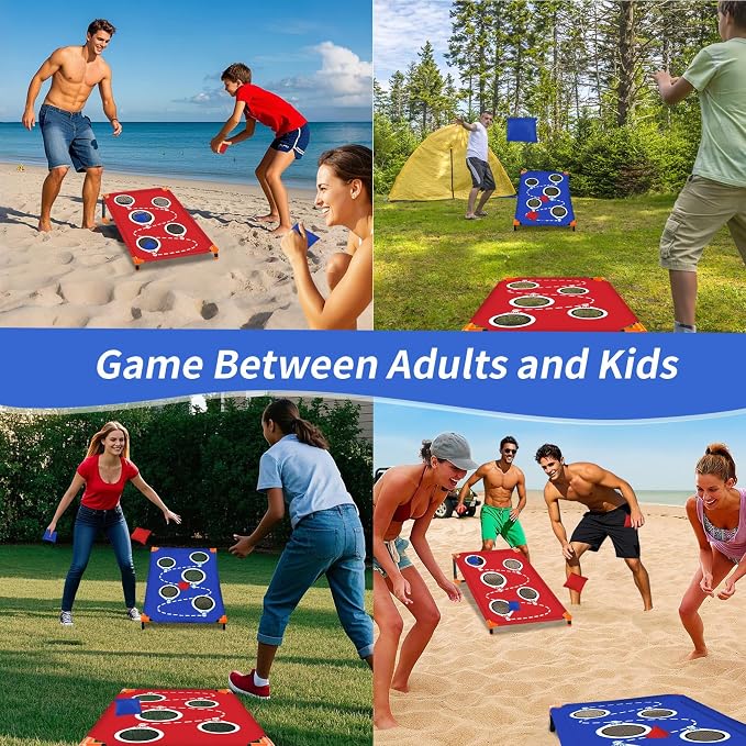 NZQXJXZ Portable Cornhole Board Set with 8 Bean Bags Corn Hole Toss Game Cornhole Games for Indoor and Outdoor Parties, Ideal for Kids, Adults, Camping Travel,Parties,Beach, Yard