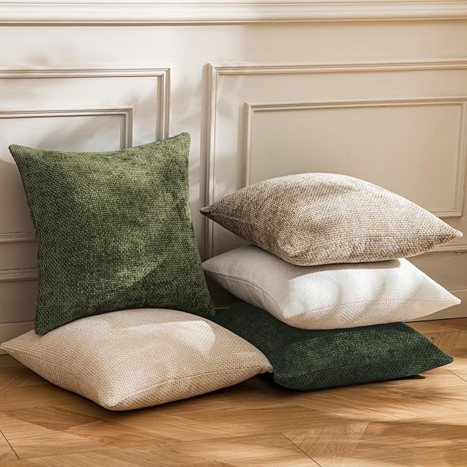a moment Olive Green Chenille Throw Pillow Covers 12x20 Inch Pack of 2 Modern Decorative Throw Pillow Covers Farmhouse Cross Covers Home Decor for Sofa Bedroom Living Room