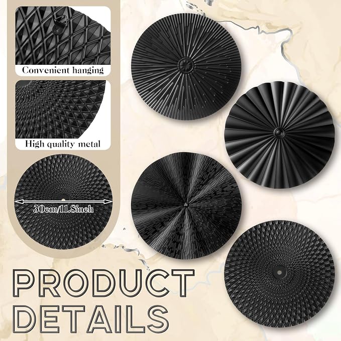 Hicarer 4 Pcs 12 Inch Black Metal Wall Art Decoration Modern Sunburst Hanging Artwork Decor Wall Decorations for Home Bedroom Bathroom Living Room Office Sculpture