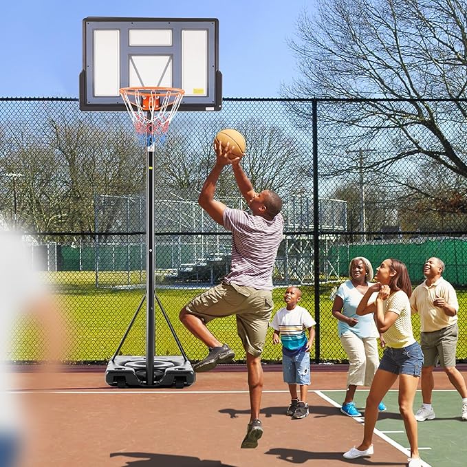 DUMOS 10FT Adjustable Height Portable Basketball Hoop Outdoor for Adult, 44 Inch Shatterproof Backboard w/Shock Absorbent Rim, Fillable Base, 2 Wheels for Swimming Pool/Indoor