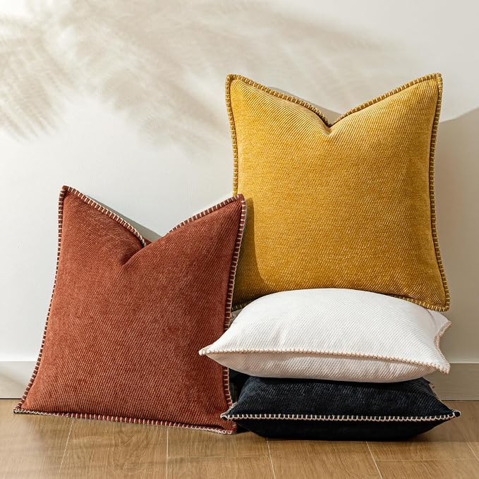 a moment Fall Decorative Throw Pillow Covers Pack of 2,20x20 Inch Crafted Border Rust