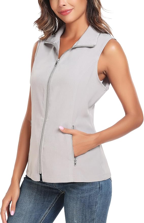 MISS MOLY Women's Lightweight Vest Casual Zip Up Utility Vest Hiking Golf Sleeveless Jackets with Pockets