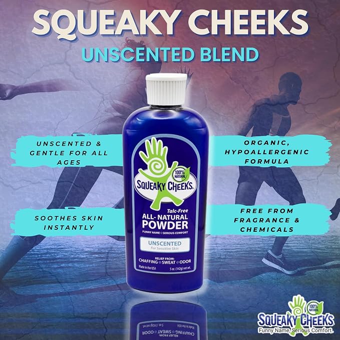 Squeaky Cheek Organic Talc-Free Unscented Dusting Powder (5oz) - Gentle, Nourishing, Fragrance-Free for Sensitive Skin