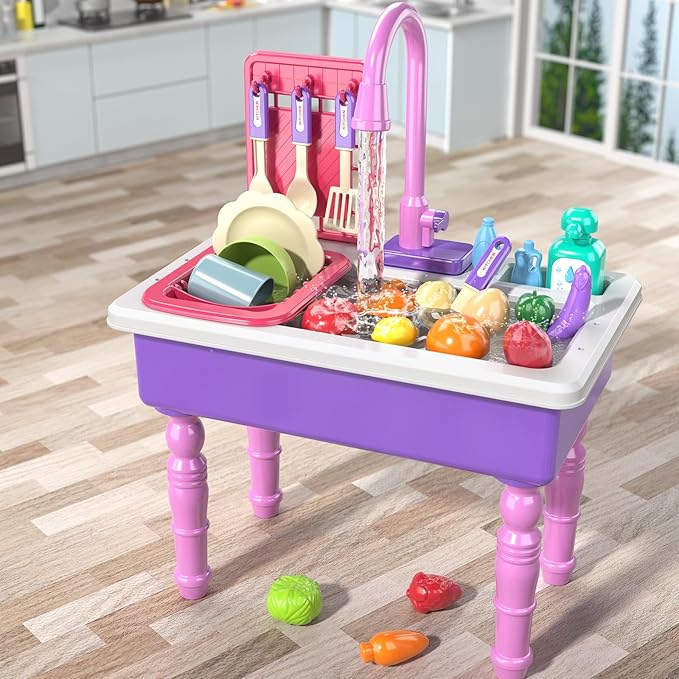 Play Kitchen Sink Toys, Electric Dishwasher Playing Toy with Running Water, Play Food & Tableware Accessories, Kitchen Set Toys, Role Play Sink Set for Toddlers Kids Boys Girls