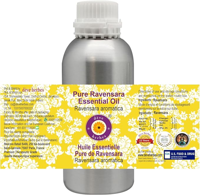 Deve Herbes Pure Ravensara Essential Oil (Ravensara aromatica) Steam Distilled 300ml (10 oz)