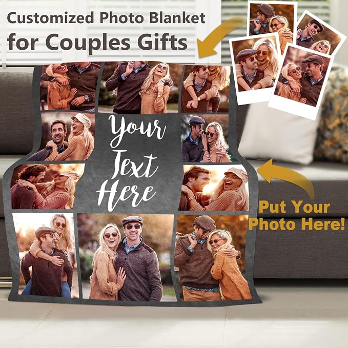 ICELIETE Custom Blanket with Picture Customized Fleece Photo Blanket for Couples Gifts Personalized Blankets and Throws Christmas Valentines Day Gifts for Boyfriend Girlfriend