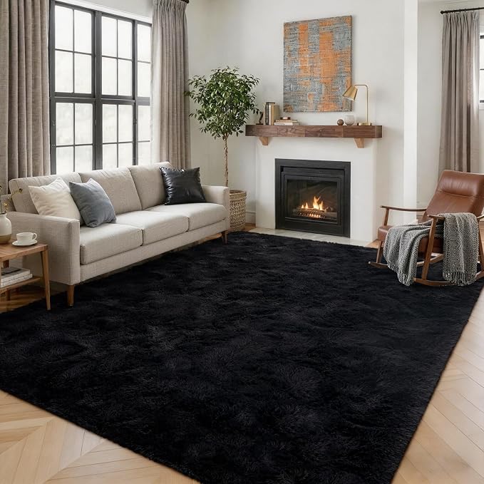 6x9 Ft Large Black Shag Rug for Living Room Bedroom, Ultra Soft Fluffy Furry Area Rug, Aesthetic Carpet for Indoor Floor Home Decor