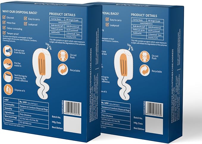 Sirona Condom and Tampon Disposal Bags - 50 Bags | for Discreet Disposal of Tampons and Condoms | Bathroom Trash Bag (Pack of 2))