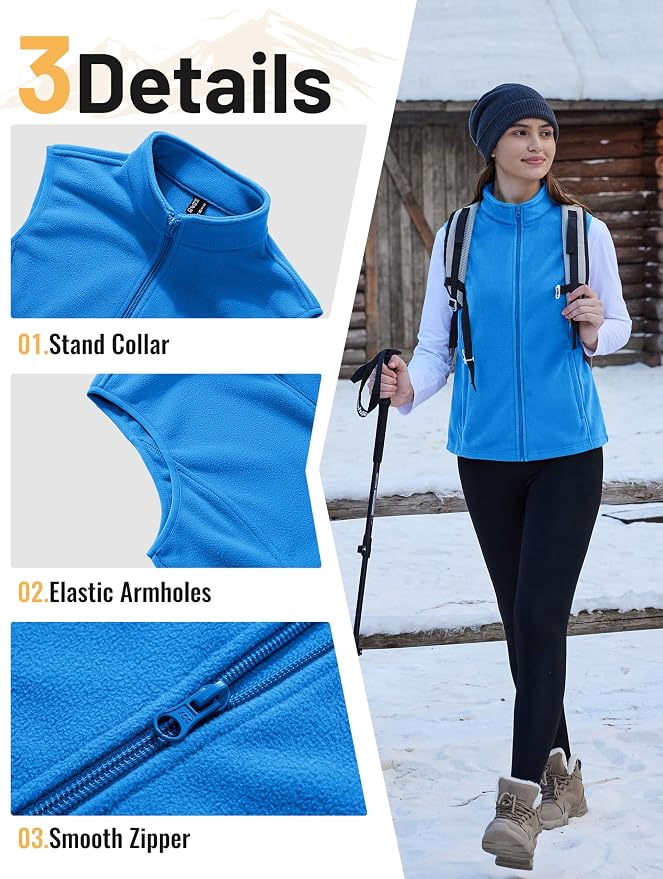 TACVASEN Women's Fleece Vest Lightweight Sleeveless Zip Jacket Outerwear | Soft Polar,Zipper Pockets,Stand Collar,Fall Winter Warm,Outdoor,Athletic,Running,Hiking,Travelling,Golf,Work