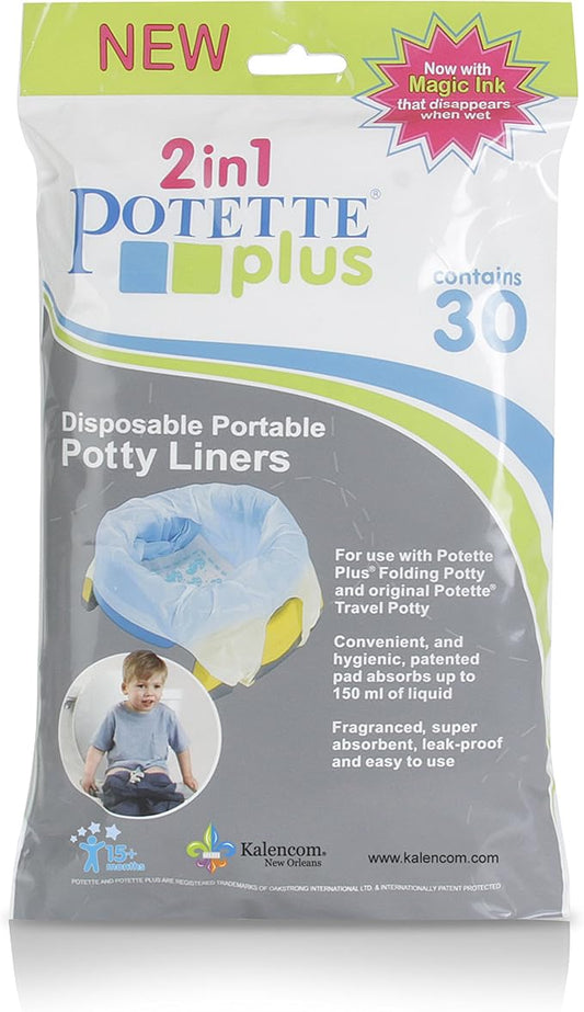 Kalencom Potette Plus Potty Seat Liners - Disposable, Leakproof Liners for Travel Potty Seat - Fragranced to Absorb Odor - 30 Count