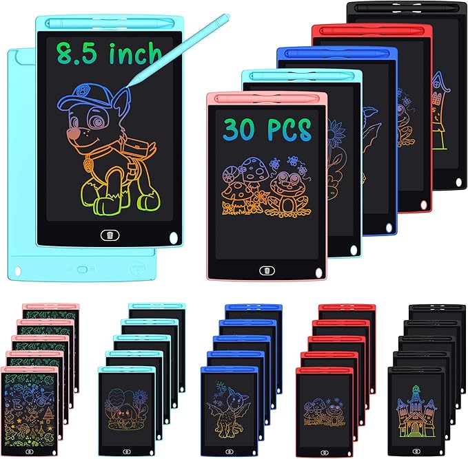 30 Pack LCD Writing Tablet - 8.5 Inch Bulk Colorful Doodle Board Erasable Electronic Painting Drawing Pads Learning Toy Gifts for Kids Christmas Birthday School Age 3-8 (Blue, Red, Green, Pink, Black)