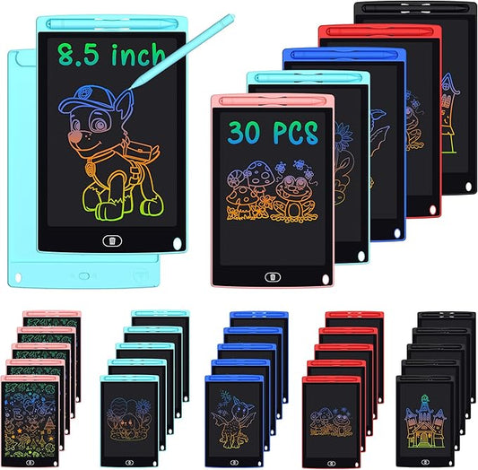 30 Pack LCD Writing Tablet - 8.5 Inch Bulk Colorful Doodle Board Erasable Electronic Painting Drawing Pads Learning Toy Gifts for Kids Christmas Birthday School Age 3-8 (Blue, Red, Green, Pink, Black)